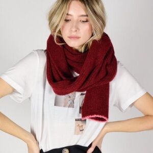 Paloma Wool Burgundy Ribbed Scarf with Pink Ends